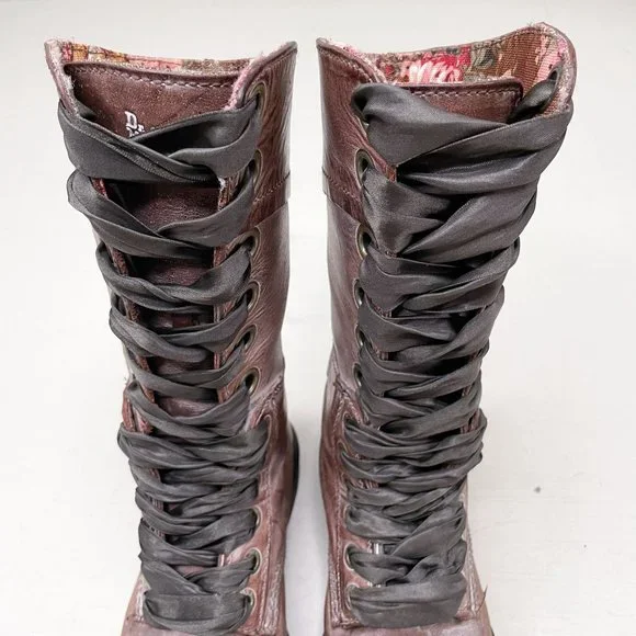 Dr. Martens Brown Distressed Leather Triumph Tall Lace Up Fold Over Boot Size 7 - Picture 4 of 12